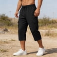 thumbnail image 1 of Oiangi Men's 3/4 Cargo Capris Elastic Waist Drawstring Hike Pants Baggy Open Bottom Summer Capri Pants with Multi-Pocket Black 2XL, 1 of 9