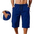 thumbnail image 1 of Oiangi Mens 3/4 Bike Capri Pants Drawstring Elastic Waist Running Workout Pants Reflective Stripes Pockets Active Trousers Blue S, 1 of 9