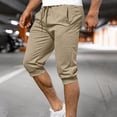 thumbnail image 1 of Oiangi Mens Athletic Capris Elastic Waist Drawstring Sweatpants Breathable Joggers Gym Running Workout Capri Pants with Pockets Beige L, 1 of 9