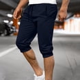thumbnail image 1 of Oiangi Mens Athletic Capris Elastic Waist Drawstring Sweatpants Breathable Joggers Gym Running Workout Capri Pants with Pockets Navy L, 1 of 9