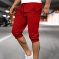 thumbnail image 1 of Oiangi Mens Athletic Capris Elastic Waist Drawstring Sweatpants Breathable Joggers Gym Running Workout Capri Pants with Pockets Red 2XL, 1 of 9