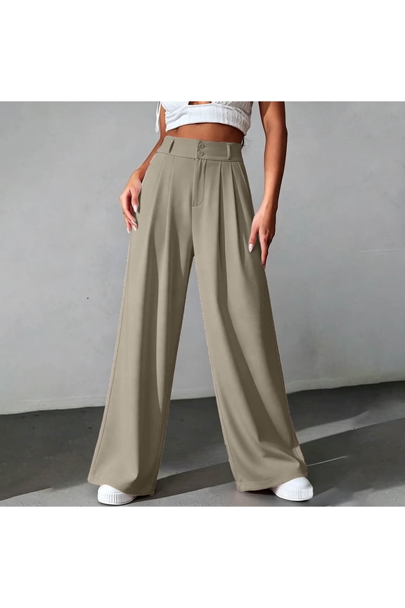 Plus Size Dress Pants for Women Button Zipper Waistband Pleated Pants Casual Lightweight Business Work Pant Coffee 3XL