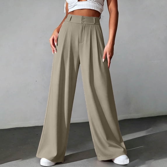 Oiangi Plus Size Dress Pants for Women Button Zipper Waistband Pleated Pants Casual Lightweight Business Work Pant Coffee 4XL
