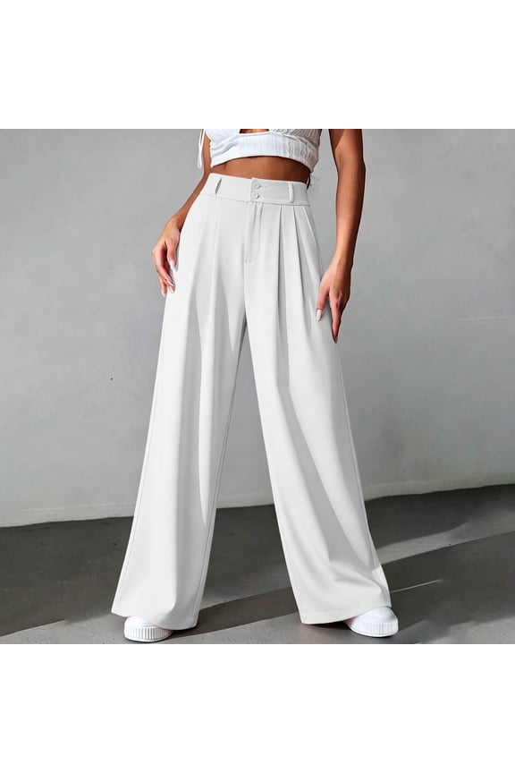 Plus Size Dress Pants for Women Button Zipper Waistband Pleated Pants Casual Lightweight Business Work Pant White 5XL