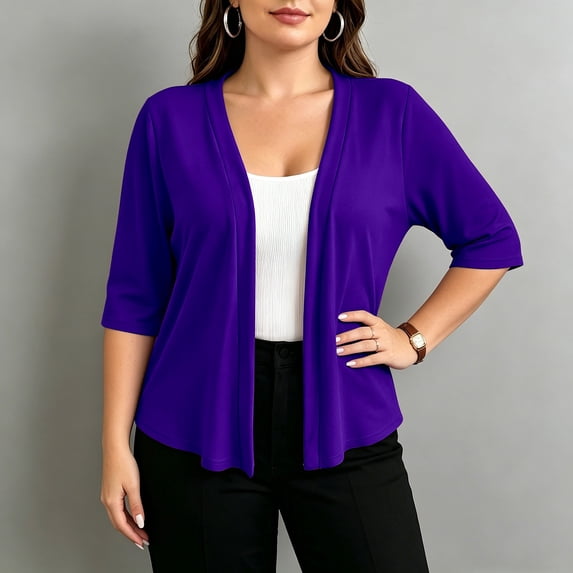 Oiangi Plus Size Lightweight Cardigan for Women Half Sleeve Open Front Coverups Casual Soft Sweaters for Fall Travel Purple 5XL