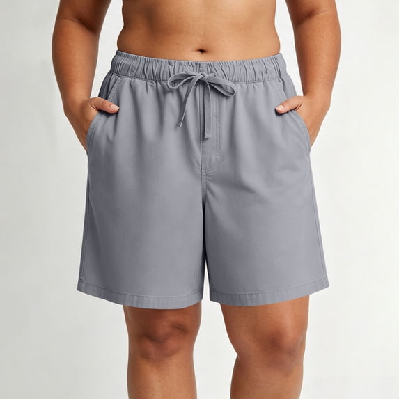 Oiangi Plus Size Shorts for Women Elastic Waist Drawstring Bermuda Shorts Loose Fit Dressy Casual Shorts with Pockets Gray 4XL