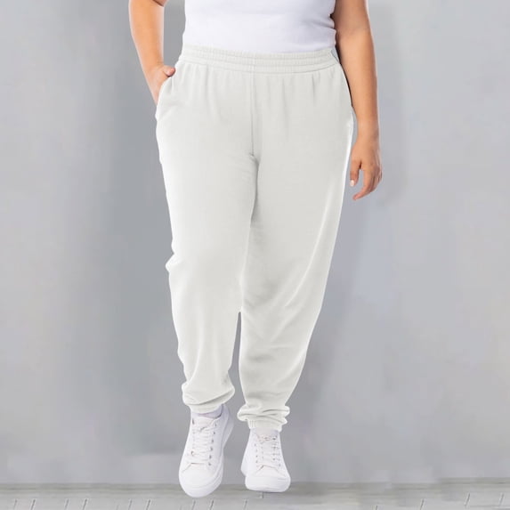 Oiangi Plus Size Sweatpants for Women Casual Elastic Waist Trousers Athletic Cinch Bottom Track Pants with Pockets White 3XL