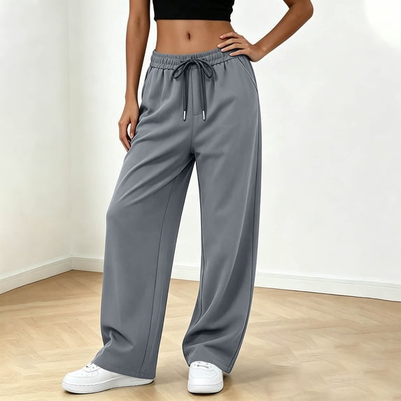 Oiangi Plus Size Sweatpants for Women Elastic Waist Drawstring Workout Pants Loose Fit Pockets Pant for Running Dark Gray M