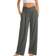 thumbnail image 1 of Oiangi Plus Size Wide Leg Pants for Women Boho Crossover Elastic Waist Palazzo Trousers with Pockets Dark Gray S, 1 of 6