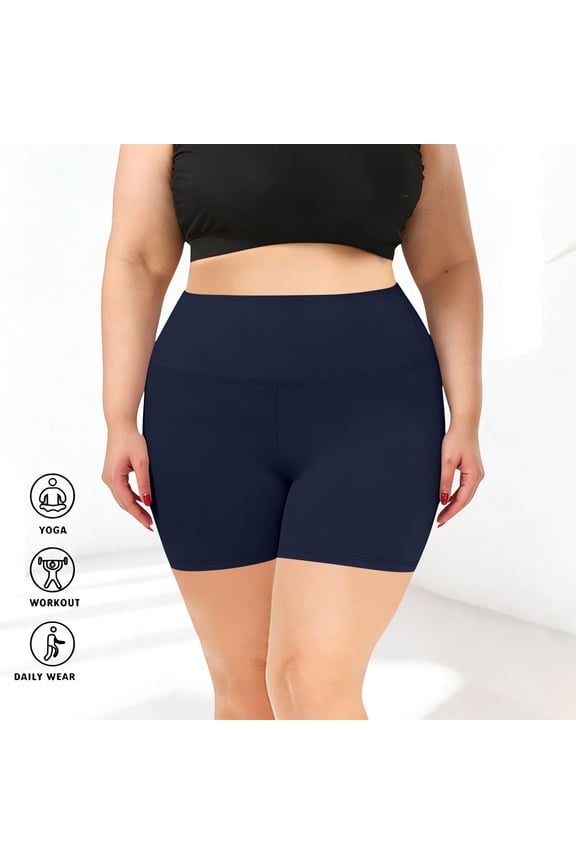 Plus Size Yoga Shorts for Women Stretchy Tummy Control Biker Shorts Skinny High Rise Workout Boxers Navy 4XL