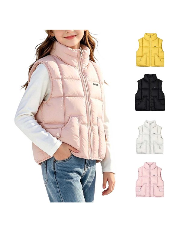 Puffer Vest for Boy Girl Stand Collar Sleeveless Winter Coat Thermal Layer Snow Jackets Yellow 7-8 Years