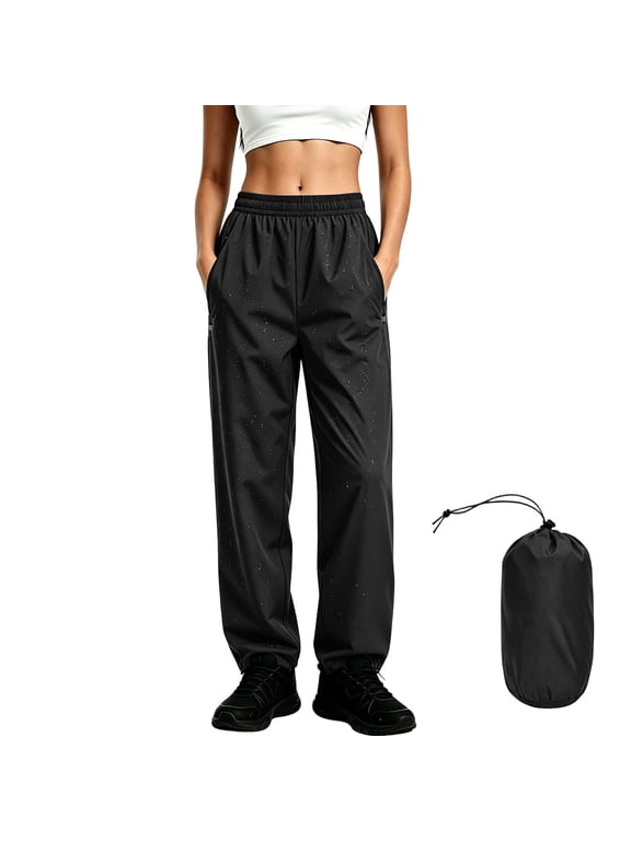 Rain Pants for Women Waterproof Breathable Lightweight Hiking Pant Elastic Waist Cycling Trousers for Outdoor Trail, Travel Black S