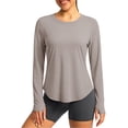 thumbnail image 1 of Oiangi Rash Guard for Women UPF 50+ Protection Long Sleeve Shirts Crew Neck Curved Hem Workout Tops with Thumb Holes Gray M, 1 of 6