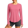 thumbnail image 1 of Oiangi Rash Guard for Women UPF 50+ Protection Long Sleeve Shirts Crew Neck Curved Hem Workout Tops with Thumb Holes Pink L, 1 of 6