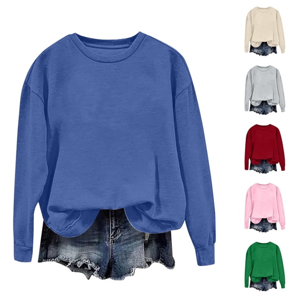 Oiangi Round Neck Sweatshirts for Women Oversized Long Sleeve No Hood Sweatshirt Winter Cozy Warm Pullover Tops Khaki L