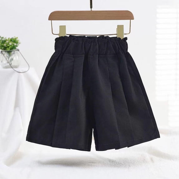 Oiangi Shorts for Girl Ruffled Elastic Waist Cute Shorts Summer Loose Lightweight School Uniform Black 10-11 Years