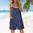 thumbnail image 1 of Oiangi Sleeveless Rompers for Women Spaghetti Strap Pleated Jumpsuits Causal Summer Beach Overalls with Pockets Navy L, 1 of 6