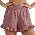 thumbnail image 1 of Oiangi Summer Shorts for Women Elastic Waist Eyelet Ruffled Shorts Casual Wide Leg Bermuda Shorts Wine M, 1 of 5