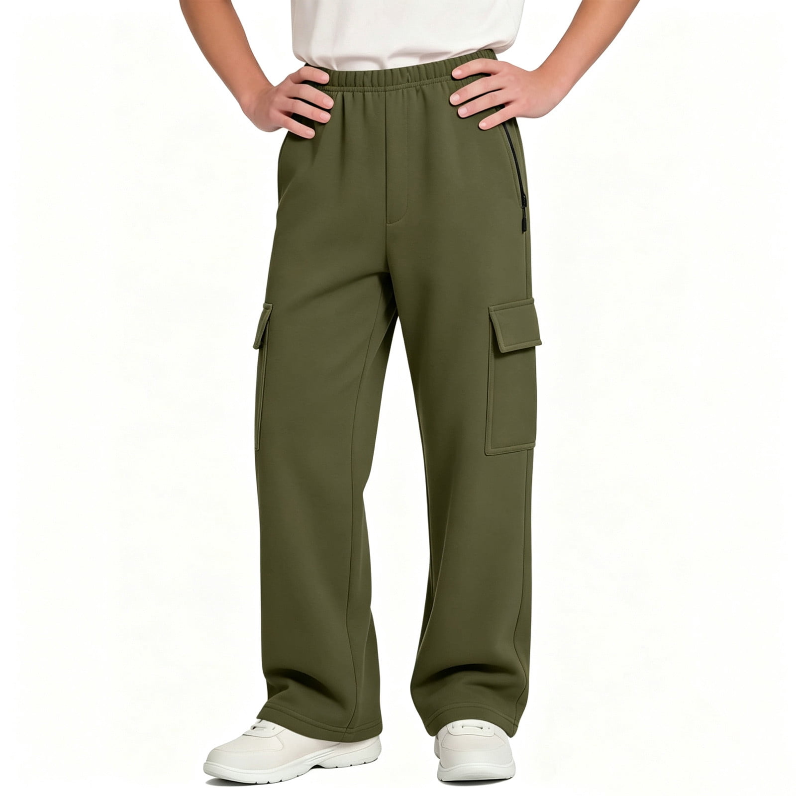 Oiangi Sweatpants with Zipper Pockets for Boy Cozy Warm Wide Straight ...