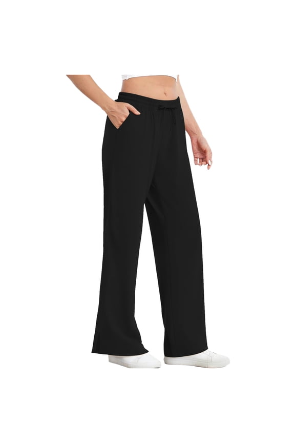 UPF 50+ Sun Protection Pants for Women Elastic Waist Split Hem Pant Fall Wide Leg Beach Trousers with Pockets Black M
