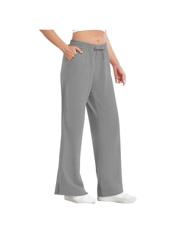 UPF 50+ Sun Protection Pants for Women Elastic Waist Split Hem Pant Fall Wide Leg Beach Trousers with Pockets Gray M