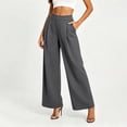 thumbnail image 1 of Oiangi Wide Leg Dress Pants for Women High Waist Stretchy Ruched Slacks Casual Basic Business Work Trousers with Pockets Dark Gray S, 1 of 9