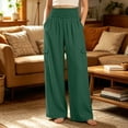 thumbnail image 1 of Oiangi Wide Leg Lounge Pants with Cargo Pockets for Women Smocked Waist Ruched Flowy Pant Fall Casual Comfy Trousers Army Green M, 1 of 6