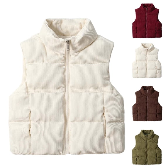 Oiangi Winter Puffer Vest for Girl Corduroy Sleeveless Padded Coat Fashion Teen Jacket Army Green 2-3 Years