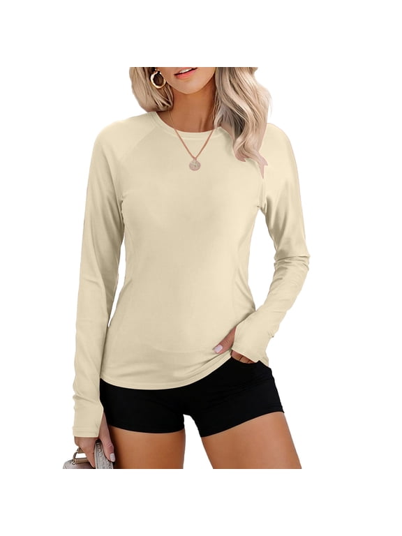 Woemn's Long Sleeve Shirts UPF Sun Protection Quick Dry Tops for Fishing Running Hiking Workout Rash Guard Beige 2XL