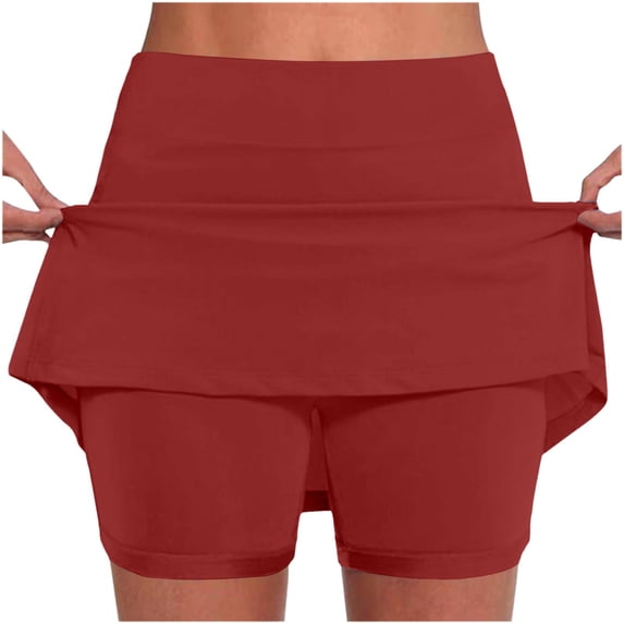 Oiangi Women's Active Skorts with Pockets Elastic Waist Yoga Shorts Stretchy Slim Fit Skorts Red 2XL