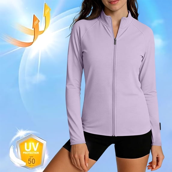 Oiangi Women's Athletic Jackets UPF 50+ Sun Protection Shirts Stand Collar Long Sleeve Tops Quick Dry Hiking Top with Watching Window Purple S