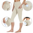 thumbnail image 1 of Oiangi Women's Capri Leggings with Pockets Yoga Capris Stretchy High Waist Workout Bottoms Skinny Cropped Trousers Beige M, 1 of 9