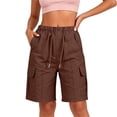 thumbnail image 1 of Oiangi Women's Cargo Shorts Elastic Waist Drawstring Hiking Shorts Straight Leg Basic Knee Shorts with Multi-Pocket Brown L, 1 of 7