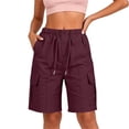 thumbnail image 1 of Oiangi Women's Cargo Shorts Elastic Waist Drawstring Hiking Shorts Straight Leg Basic Knee Shorts with Multi-Pocket Wine S, 1 of 7