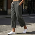 thumbnail image 1 of Oiangi Women's Crop Pants Elastic Waist Rolled-Up Pant Fall Casual Baggy Pockets Trousers for Daily Wear Dark Gray L, 1 of 8