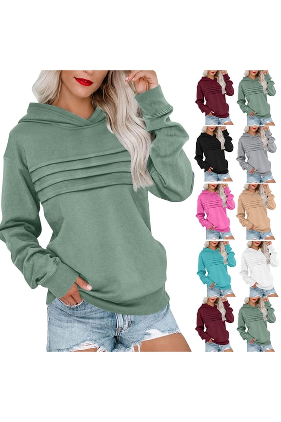 Women's Hoodie Front Ruched Long Sleeve Sweatshirts Fall Lightweight Basic Pullover Hooded with Pockets Gray XL