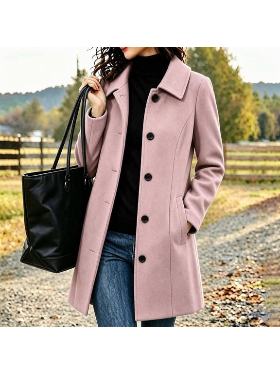 Women's Long Coat Winter Tweed Blazer Jackets Button Varsity Trench Coat with Pockets,Shoulder Pads Pink 3XL