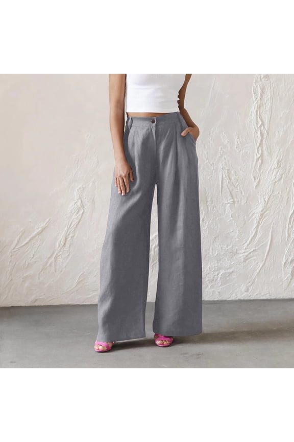 Women's Palazzo Pants Elastic Waist Dress Pant Casual Loose Business Office Slacks with Pockets Gray M