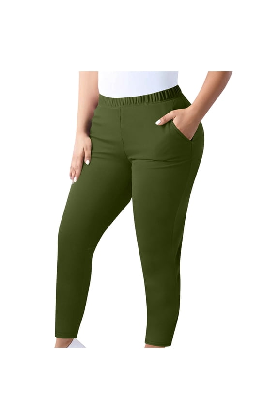 Women's Plus Size Leggings with Pocket Elastic Waist Skinny Yoga Pant Workout Bottoms Army Green XL
