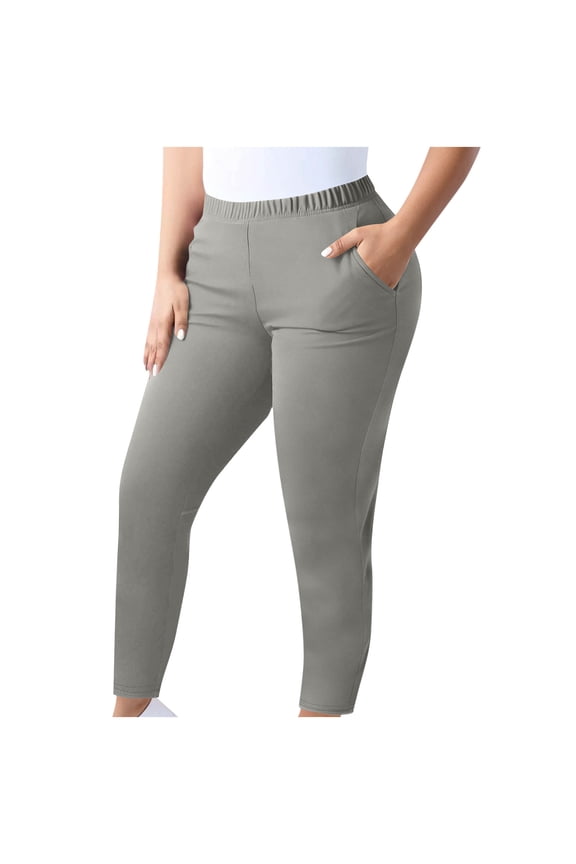 Women's Plus Size Leggings with Pocket Elastic Waist Skinny Yoga Pant Workout Bottoms Gray 3XL