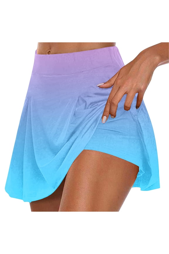 Women's Running Skorts Stretchy Gradient Flowy Yoga Skorts Elastic Waist Workout Skorts Blue M