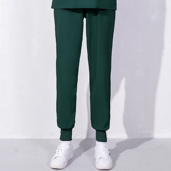 Oiangi Women's Scrub Joggers Elastic Waist Cinch Bottom Uniform Work Pants Solid Tapered Pant Army Green M