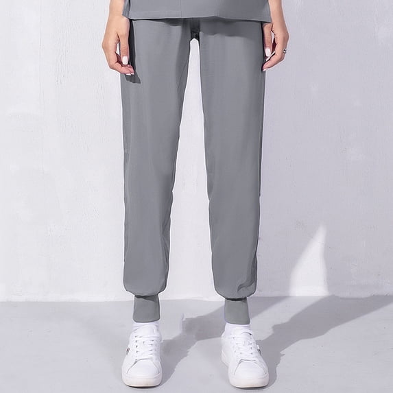 Oiangi Women's Scrub Joggers Elastic Waist Cinch Bottom Uniform Work Pants Solid Tapered Pant Gray 2XL