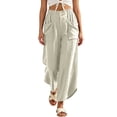 thumbnail image 1 of Oiangi Women's Wide Leg Pants Elastic Waist Curved Hem Ankle Pant Fall Casual Ruched Travel Trousers with Pockets White M, 1 of 6