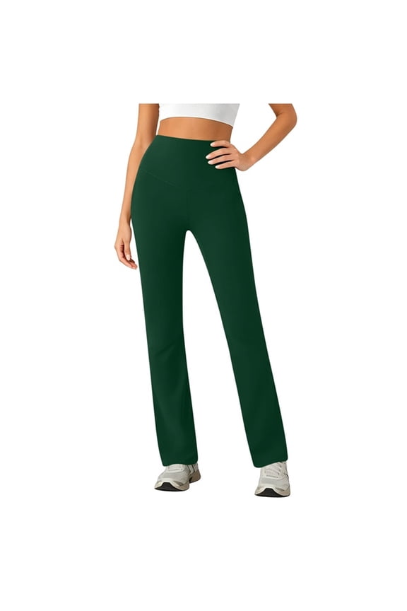 Women's Workout Pants with Pockets Straight Leg Stretchy Yoga Pant Elastic Waist Slim Fit Athletic Trousers Green XL