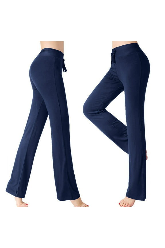 Women's Yoga Pants Stretchy Soft Wide Leg Workout Leggings Drawstring Modal Trousers Dark Blue S