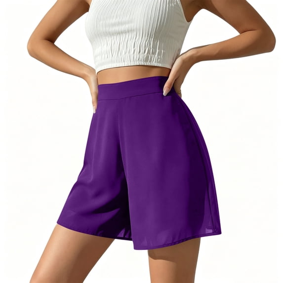 Oiangi Womens Chiffon Shorts High Waist Wide Leg Boxers Summer Casual Gauze Going Out Shorts Purple M