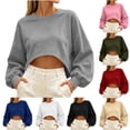 thumbnail image 1 of Oiangi Womens Cropped Sweatshirt Long Sleeve Crewneck Loose Fit Pullover Fashion Y2K Going Out Tops for Fall Black 2XL, 1 of 5