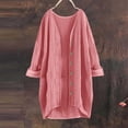 thumbnail image 1 of Oiangi Womens Long Sleeve Cardigans Cotton Linen Lightweight Button Coat Casual Loose Solid Open Front Tops for Fall Pink 2XL, 1 of 5