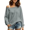 thumbnail image 1 of Oiangi Womens Off Shoulder Sweatshirts Drop Shoulder Oversized Long Sleeve Tops Basic Pullover Sweatshirt for Fall Winter Gray 3XL, 1 of 6